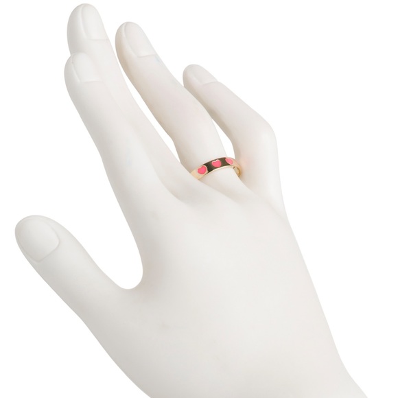 GOLDEN CLEF Enamel Red Hearts ❤️ Gold Band Ring Valentines Christmas Gift - Picture 2 of 4